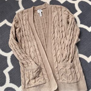 ST. JOHNS BAY women’s open front light cable knit cardigan tan size large